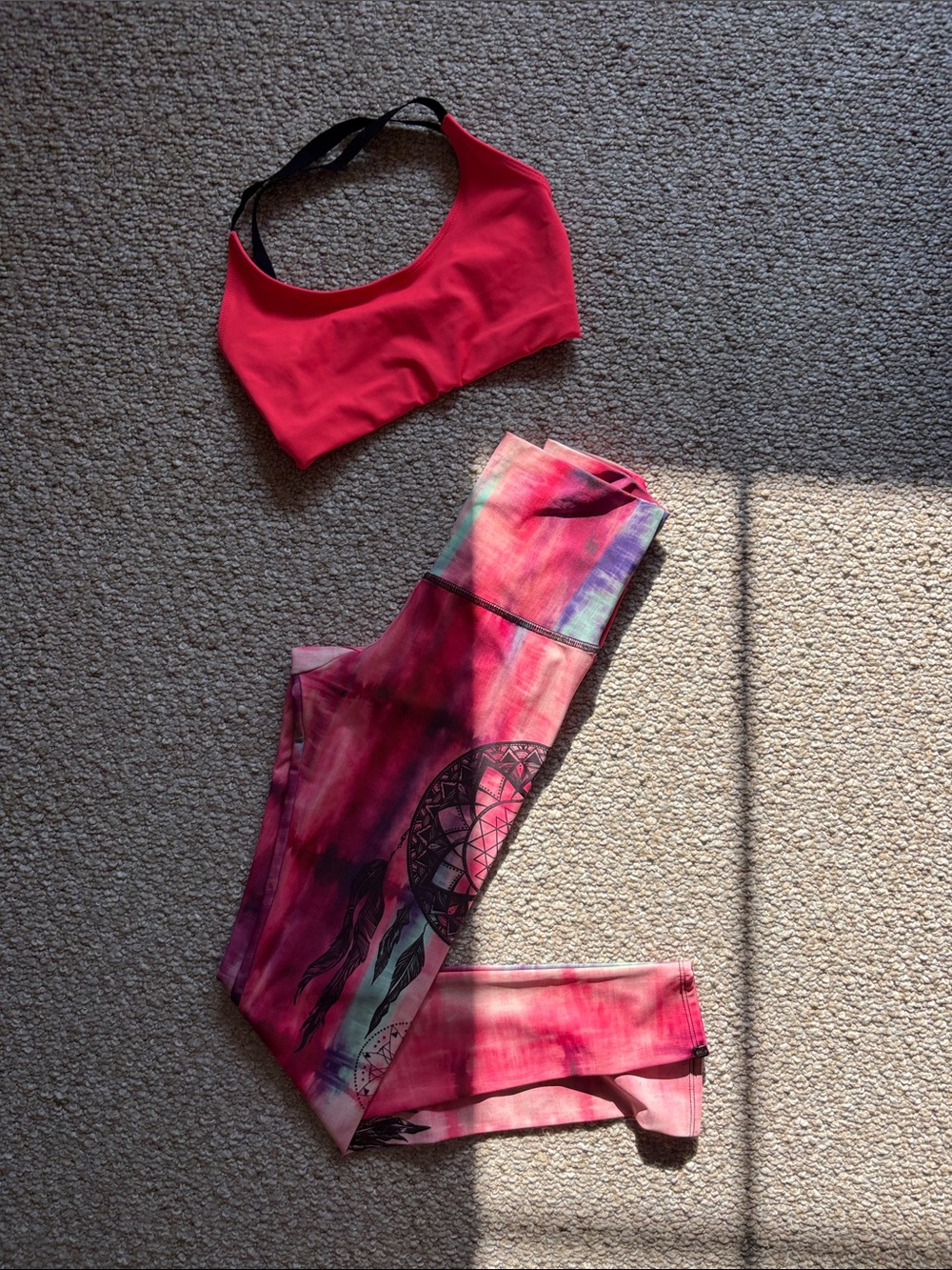 Onzie Pink Tie-Dye Dreamcatcher Leggings with Hot Pink Sports Bra